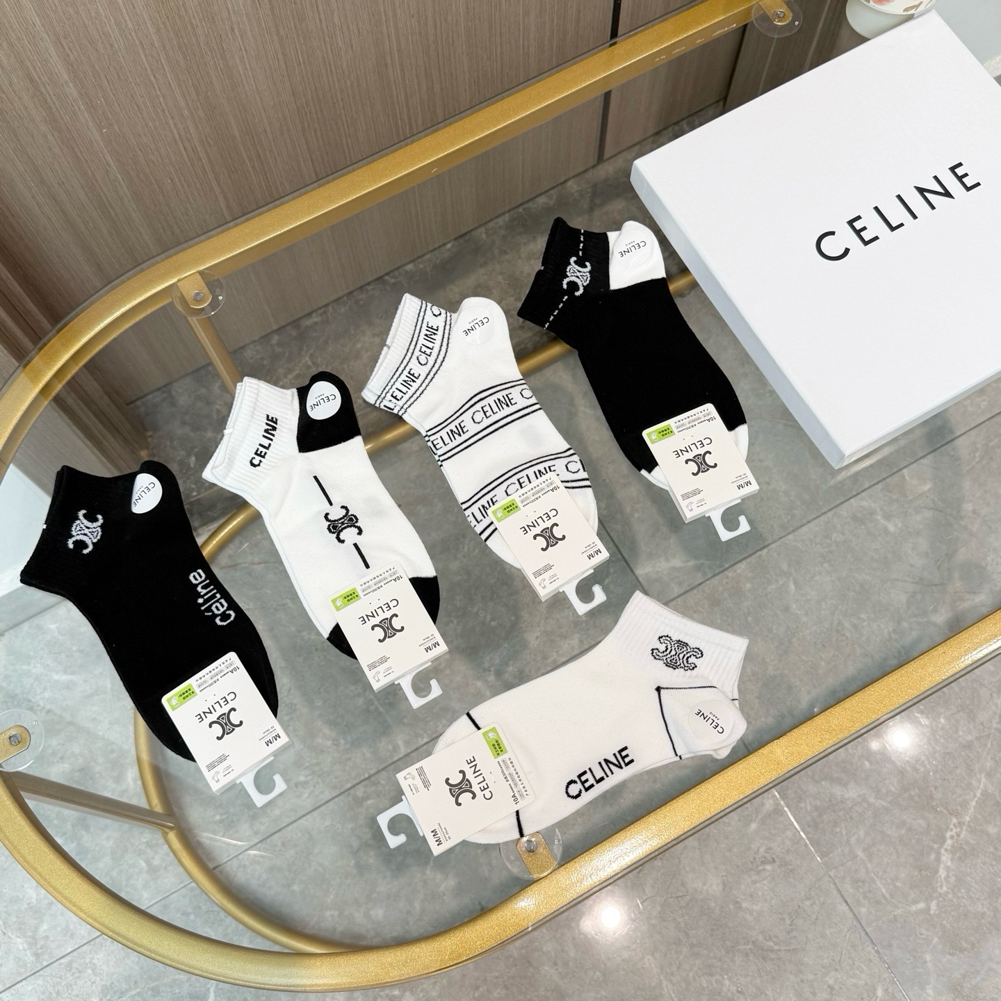 配包装【一盒五双】🌟Celine赛琳  爆款船袜🌟高版本 ～好看到爆炸 欧美大牌船袜。🌟潮人必不能少的专柜代购品质 袜子