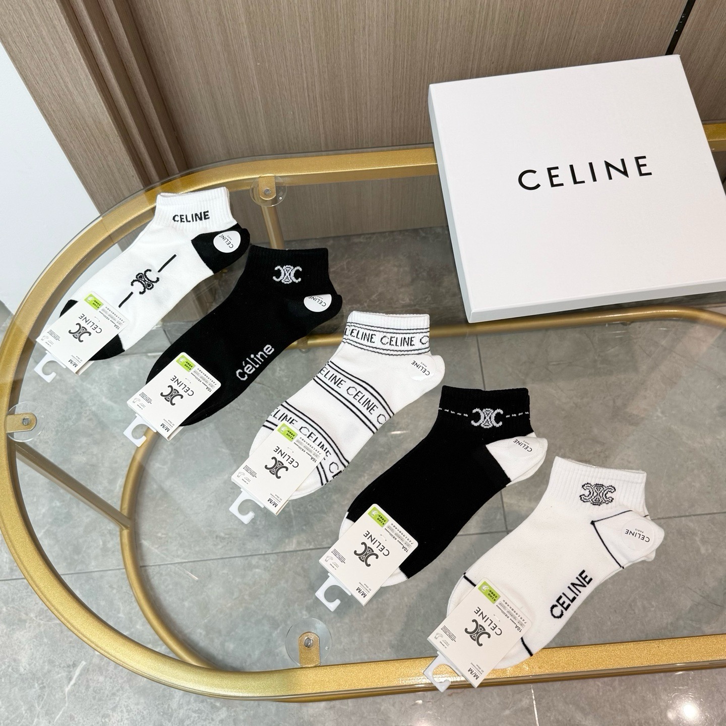 配包装【一盒五双】🌟Celine赛琳  爆款船袜🌟高版本 ～好看到爆炸 欧美大牌船袜。🌟潮人必不能少的专柜代购品质 袜子