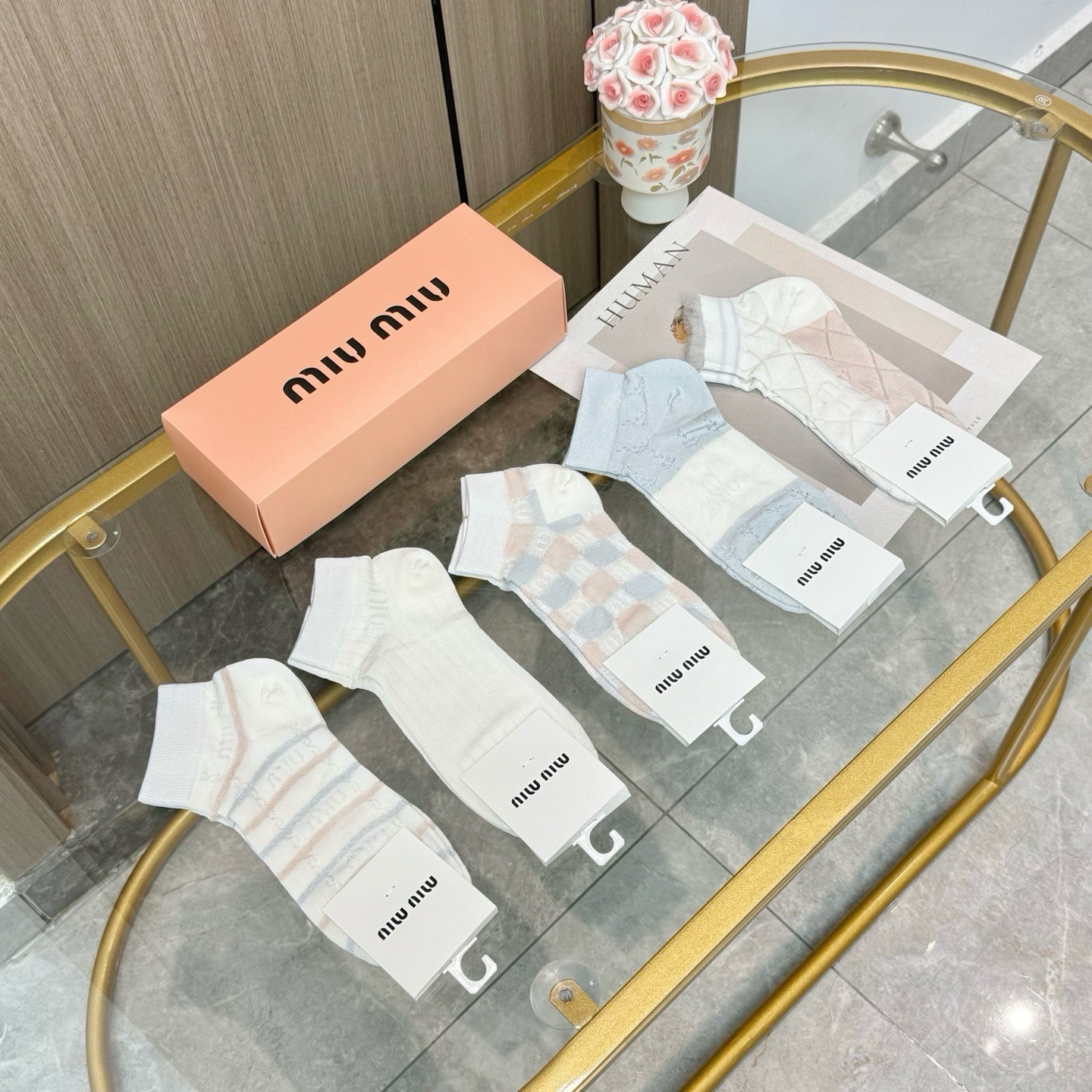 配包装【一盒五双】MIU MIU 缪缪 ins超火爆小单品，Vintage必备单品竹棉短袜🌟潮人必备 爆款，复古纹身短袜