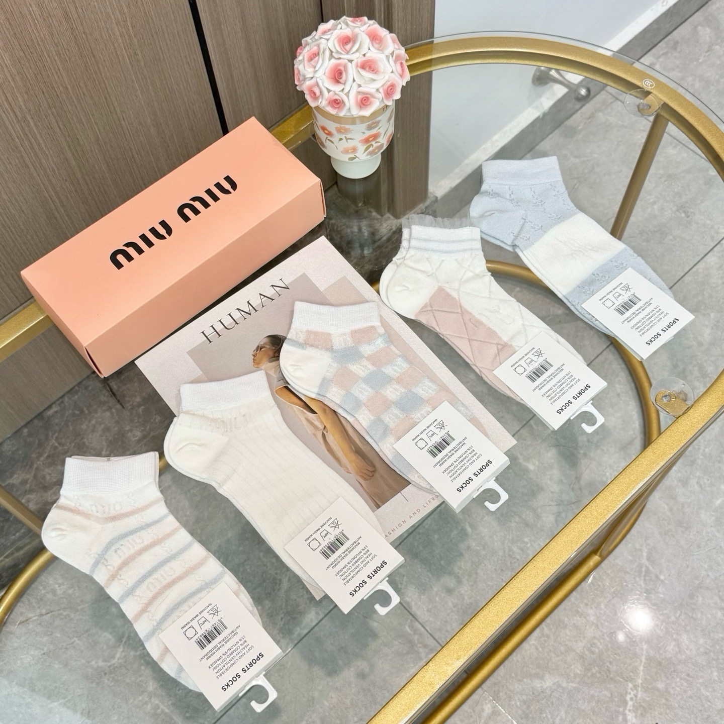 配包装【一盒五双】MIU MIU 缪缪 ins超火爆小单品，Vintage必备单品竹棉短袜🌟潮人必备 爆款，复古纹身短袜