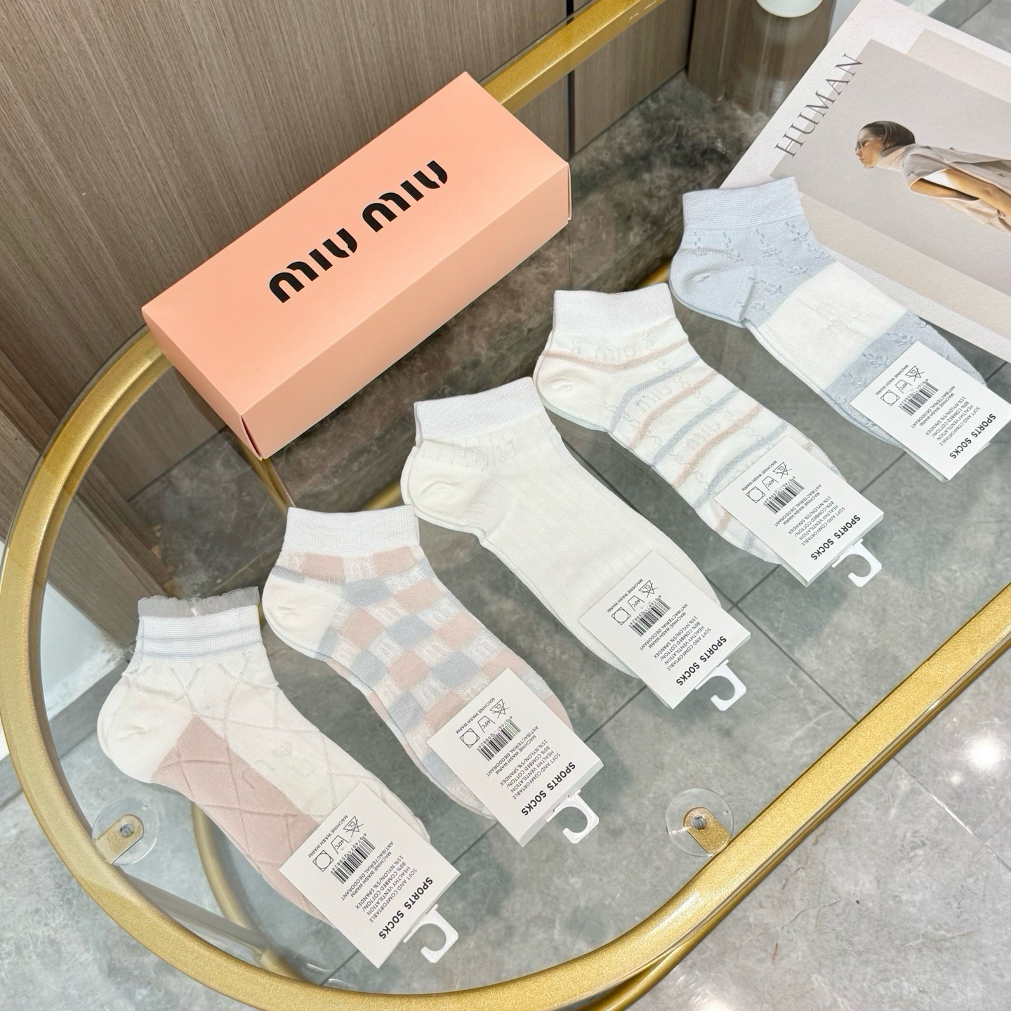 配包装【一盒五双】MIU MIU 缪缪 ins超火爆小单品，Vintage必备单品竹棉短袜🌟潮人必备 爆款，复古纹身短袜