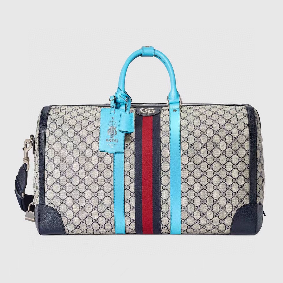 Gucci Ophidia Sacs De Voyage Couleur beige Bleu Rouge Argent Garçon Toile Coton Lin Série d’été GG Supreme