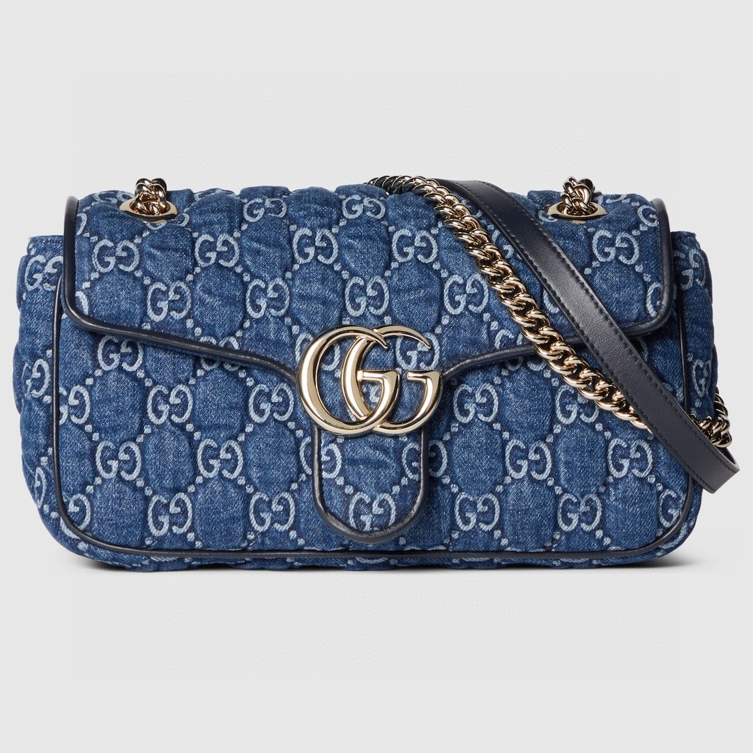 Gucci Marmont Bolsos cruzados y bandoleras Azul oscuro Oro Algodón bruto azul Colección de verano Cadena