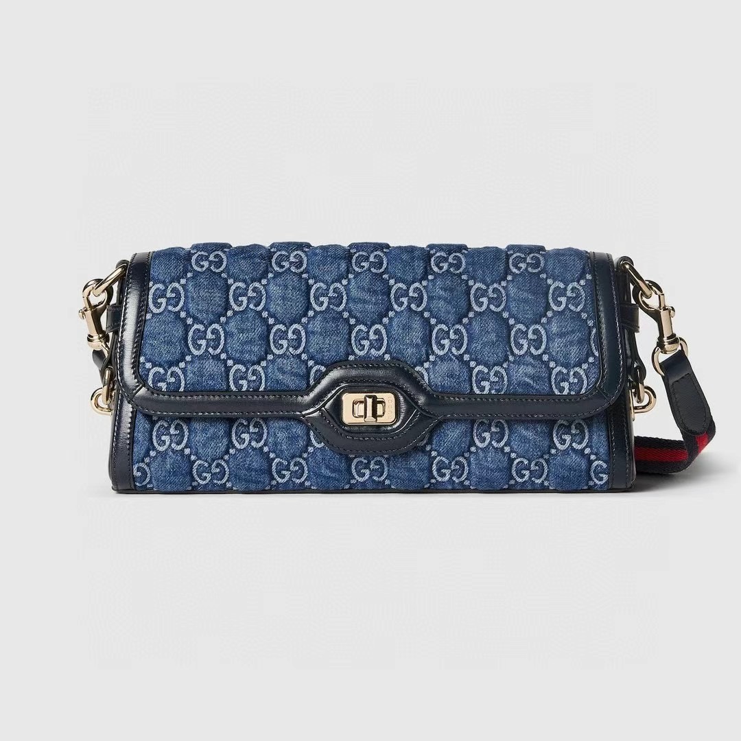 Gucci Bolsos cruzados y bandoleras Azul Oro Rojo Algodón bruto azul Colección de verano