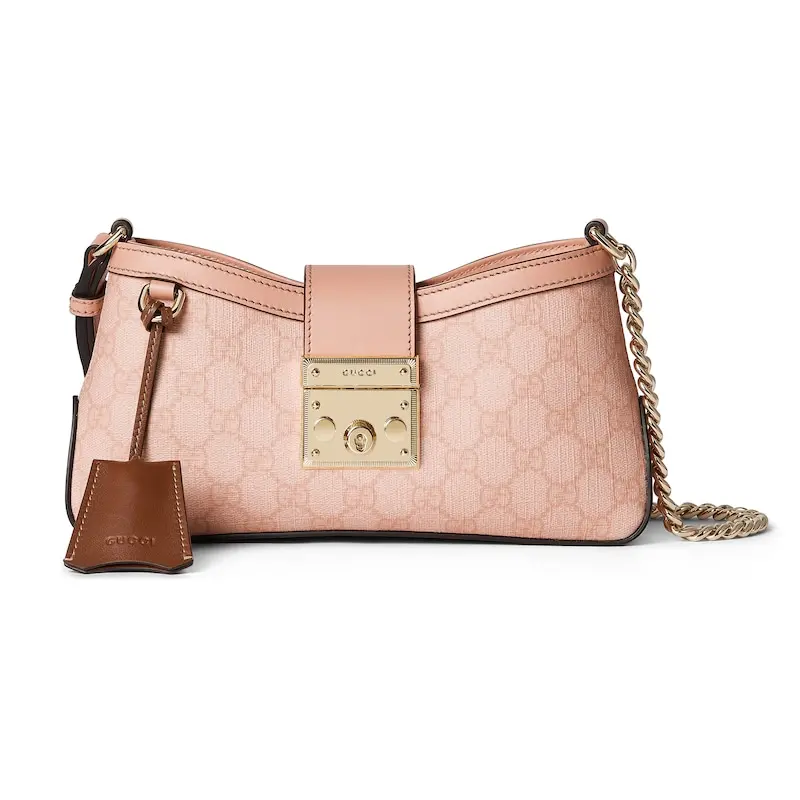 Gucci GG Supreme Bolsos cruzados y bandoleras Marrón Oro Gris Rosa Lona Cadena