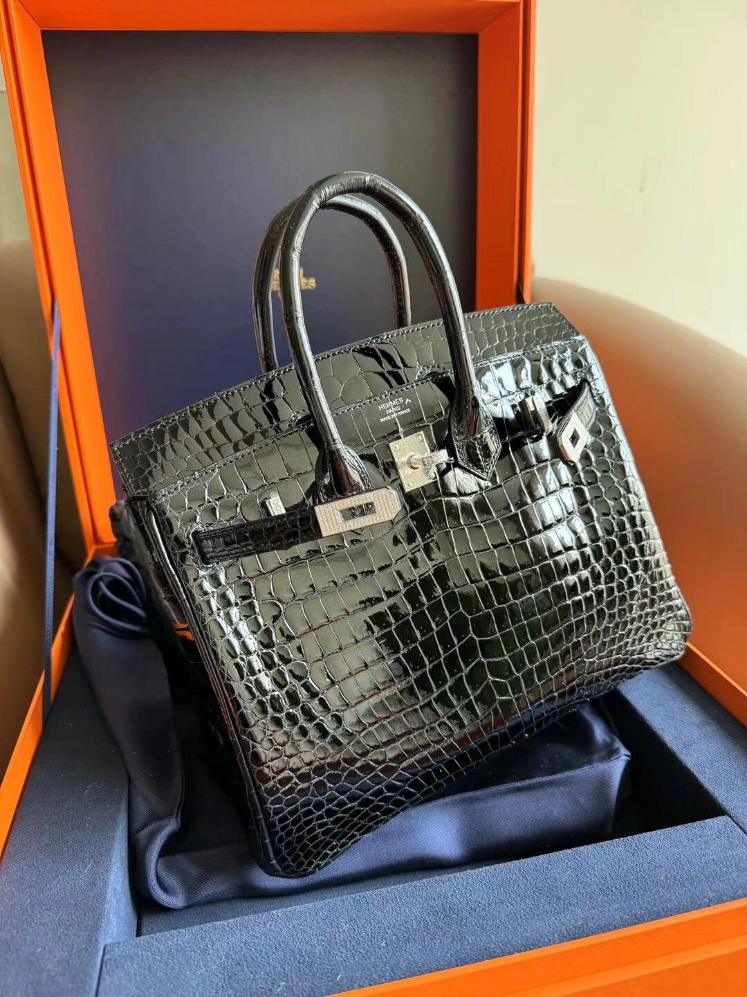 Hermes Birkin Borse Borsette Nero Platino Argento Hardware argento