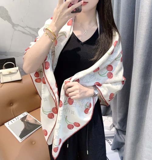 Louis Vuitton TM Monogram Cerise Silk Wool Square Scarf 140cm 42 Louis Vuitton TM Monogram Cerise Silk Wool Square Scarf 140cm