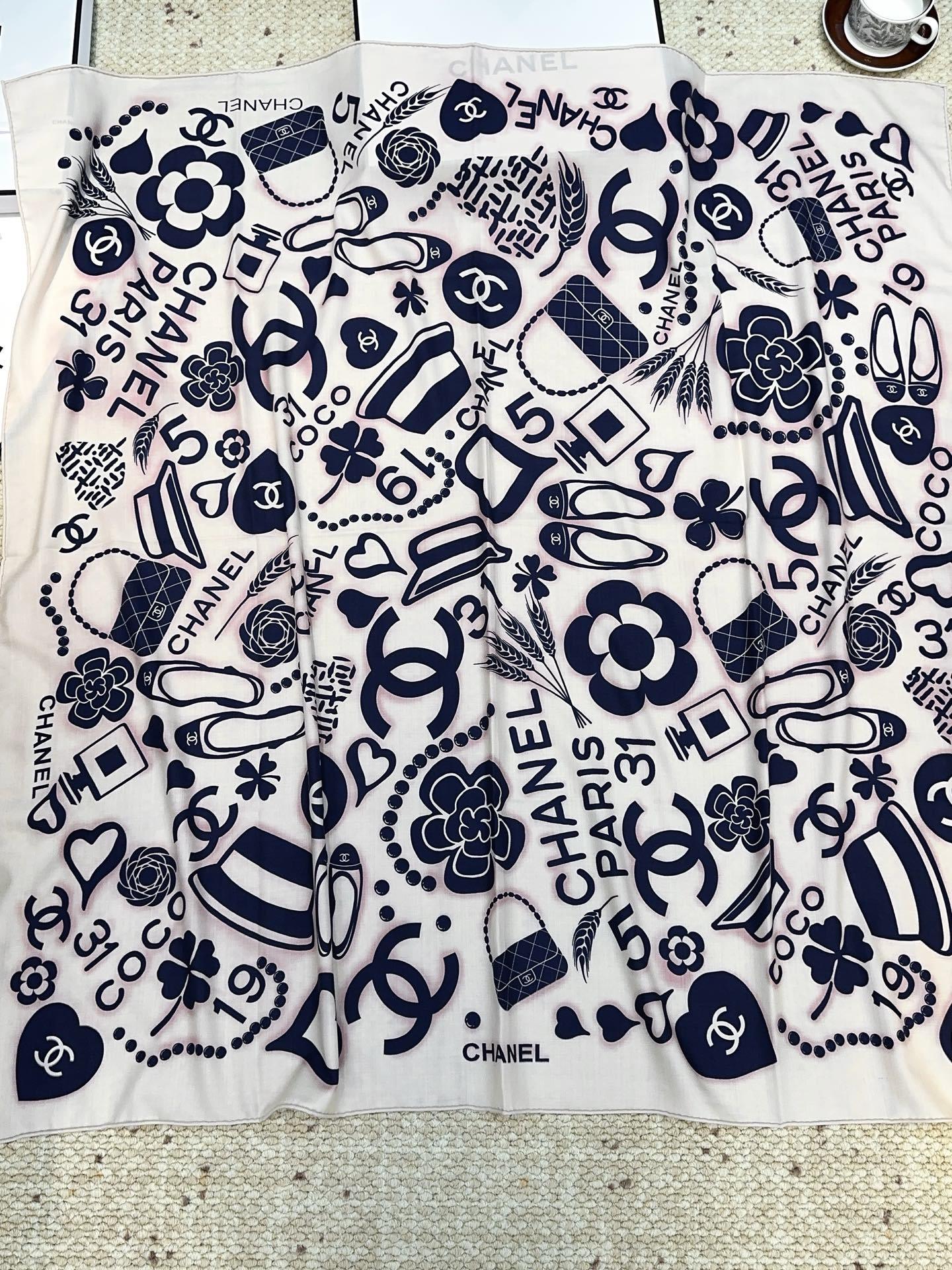 香奈儿(CHANEL)140*140上新❤️【真丝丝绒款】Chanel 【▪️温柔而娴静,logo优雅气