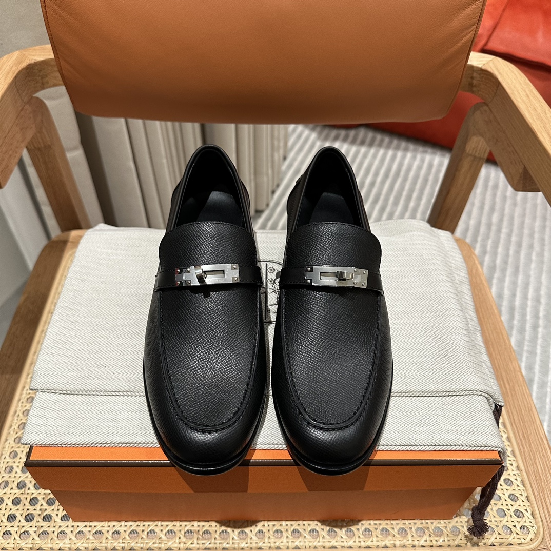 Hermes Kelly Shoes Loafers Calfskin Cowhide Genuine Leather Fashion Casual
