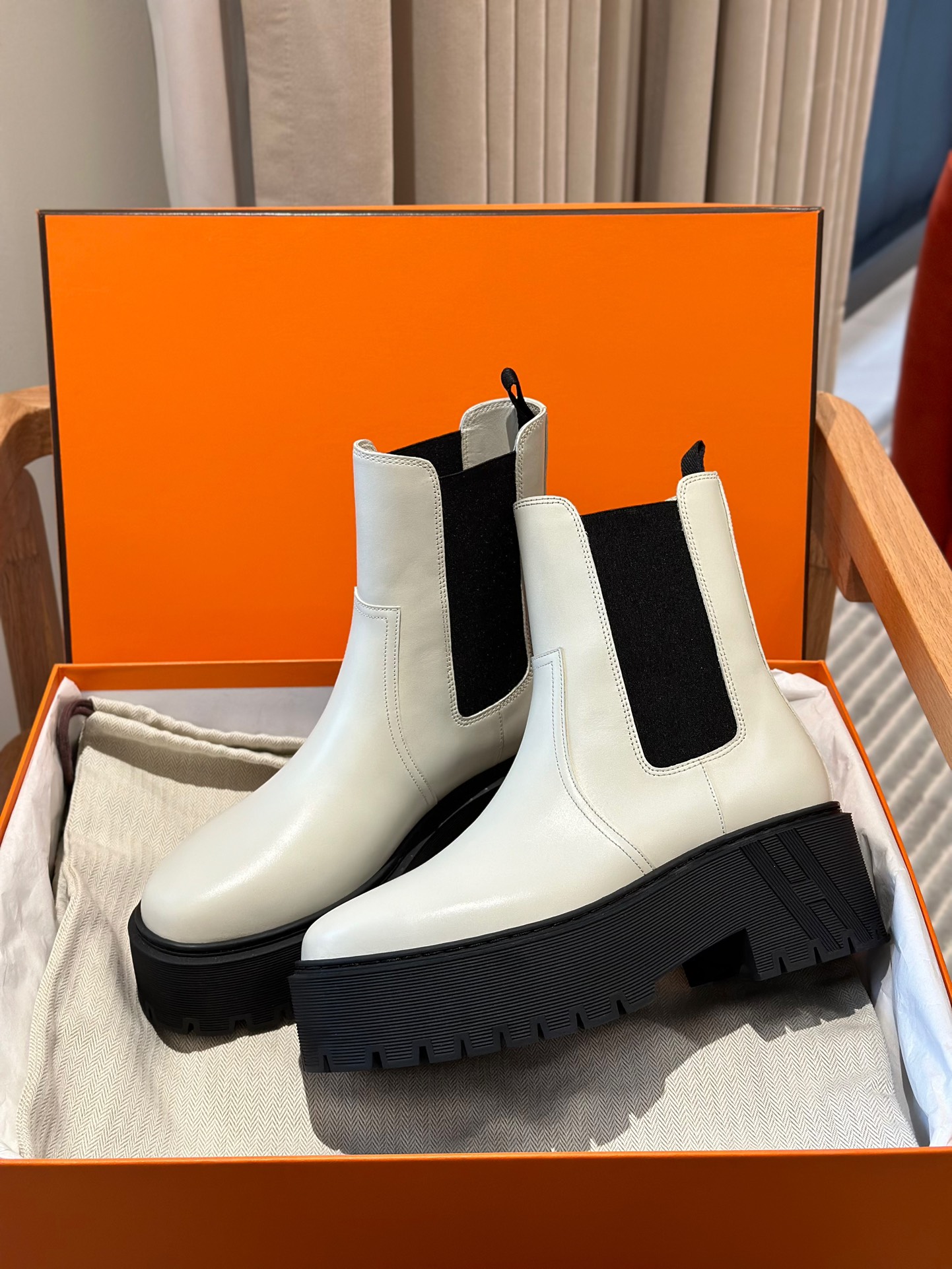 Hermes Boots Black White Calfskin Cowhide Fall/Winter Collection