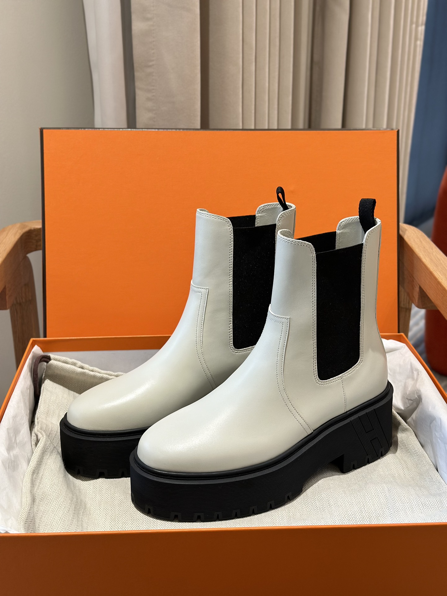 Hermes Boots Black White Calfskin Cowhide Fall/Winter Collection