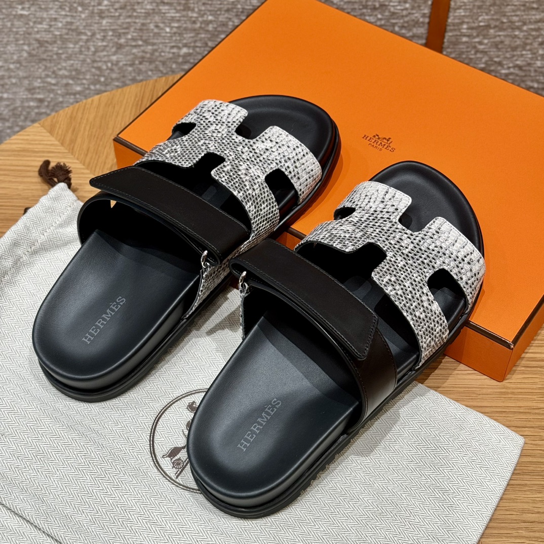 HERMES 🦎 Chypre サンダル レディース トングサンダル 春秋用 ファッション クラシック リザード革 希少皮革