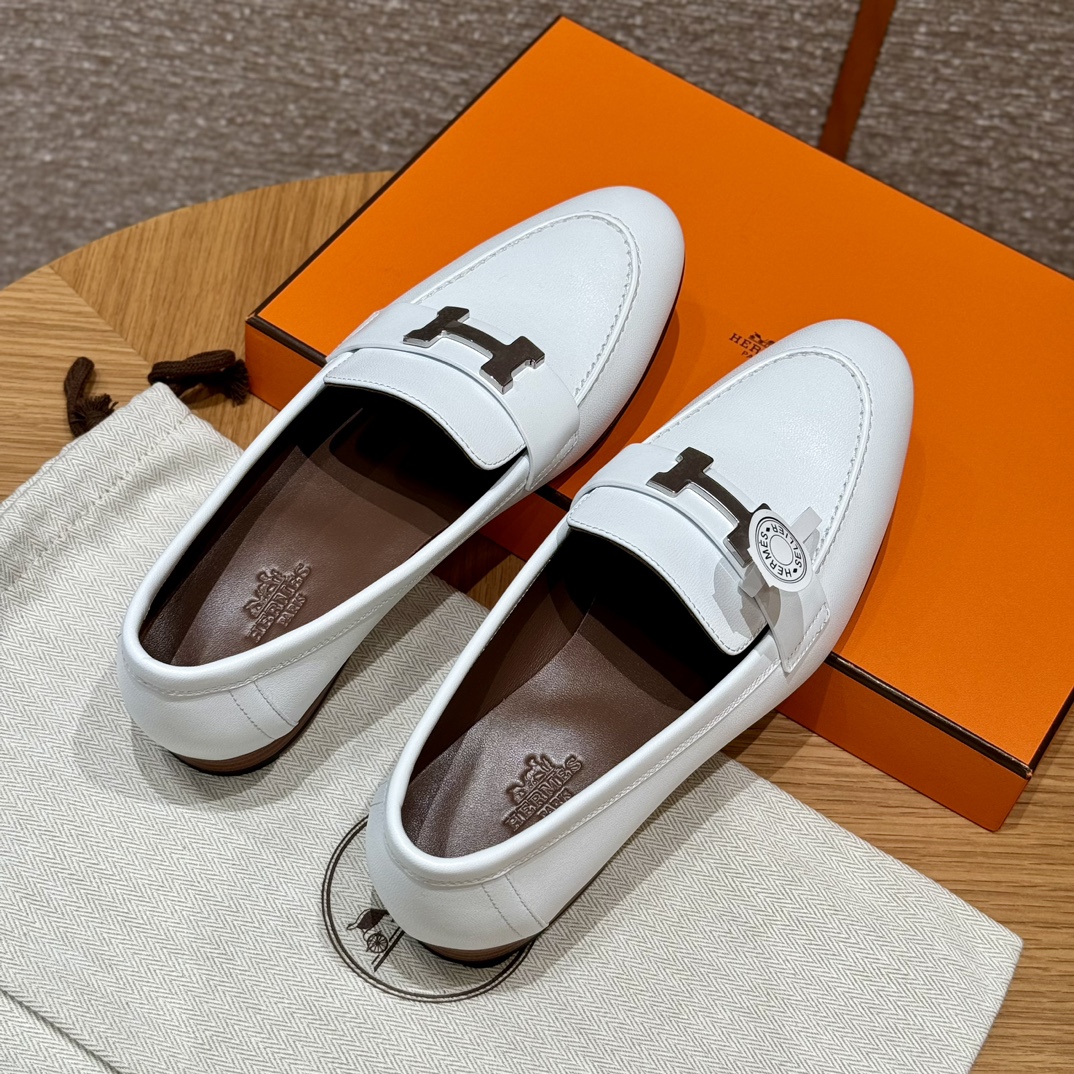 Shoes Loafers Silver White Hardware Genuine Leather