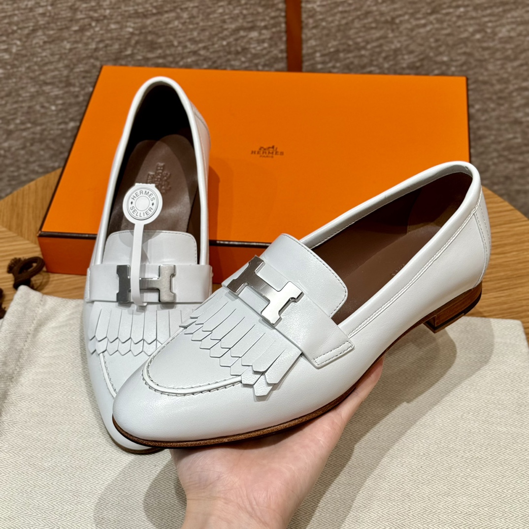 Shoes Loafers Silver White Hardware Genuine Leather Goat Skin Sheepskin