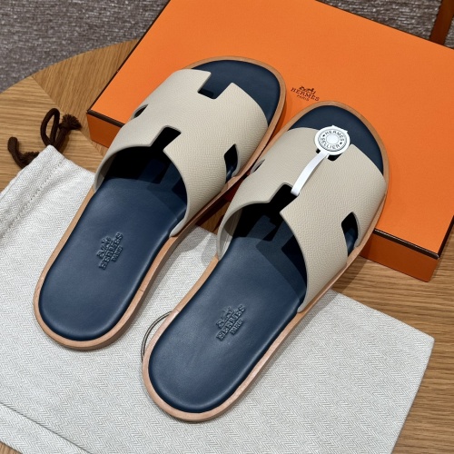 Hermès Men's Craie Epsom Leather Handmade Sliders - Customizable Fit