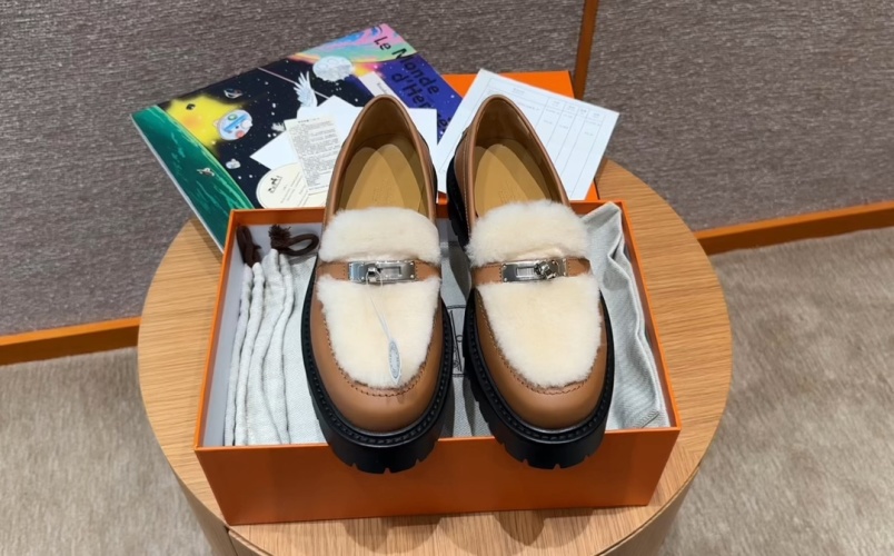Hermès Icone Loafer: Calfskin Upper, Shearling Trim, and Black Rubber Sole 1 Hermès Icone Loafer: Calfskin Upper, Shearling Trim, and Black Rubber Sole