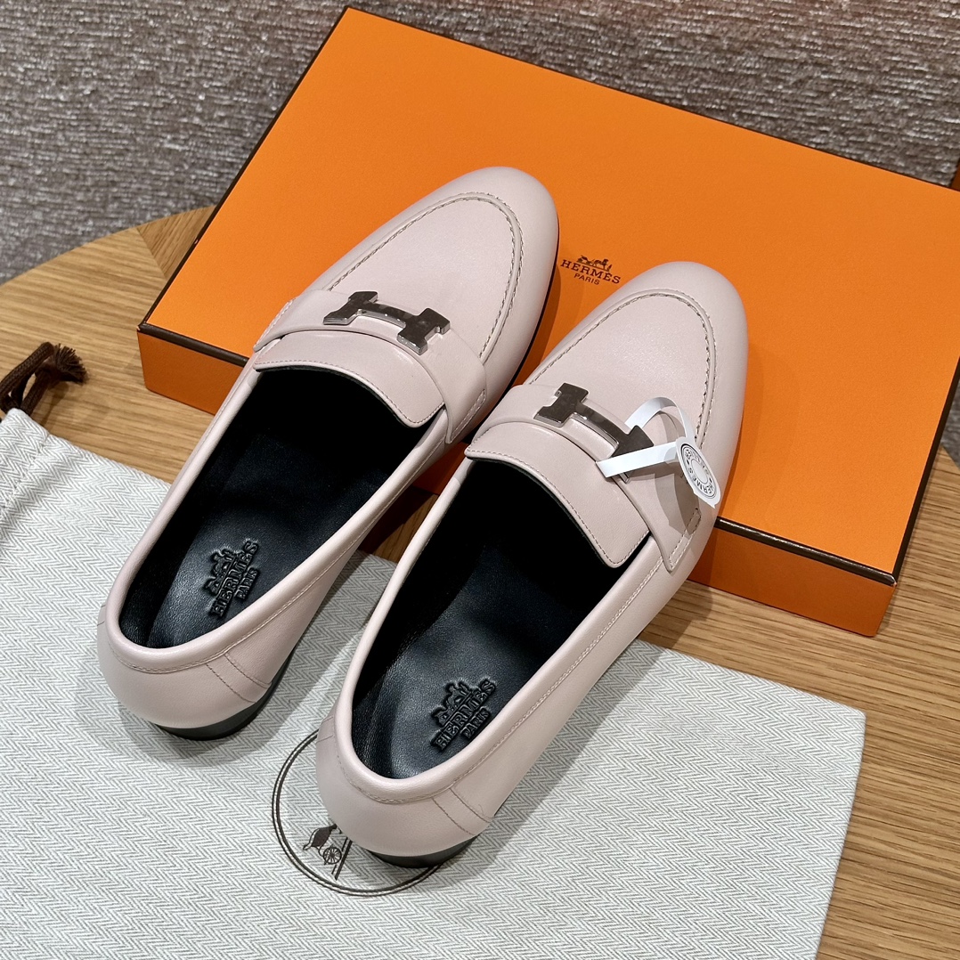 Where to buy High Quality
 Shoes Loafers Light Pink Silver Hardware Calfskin Cowhide Genuine Leather