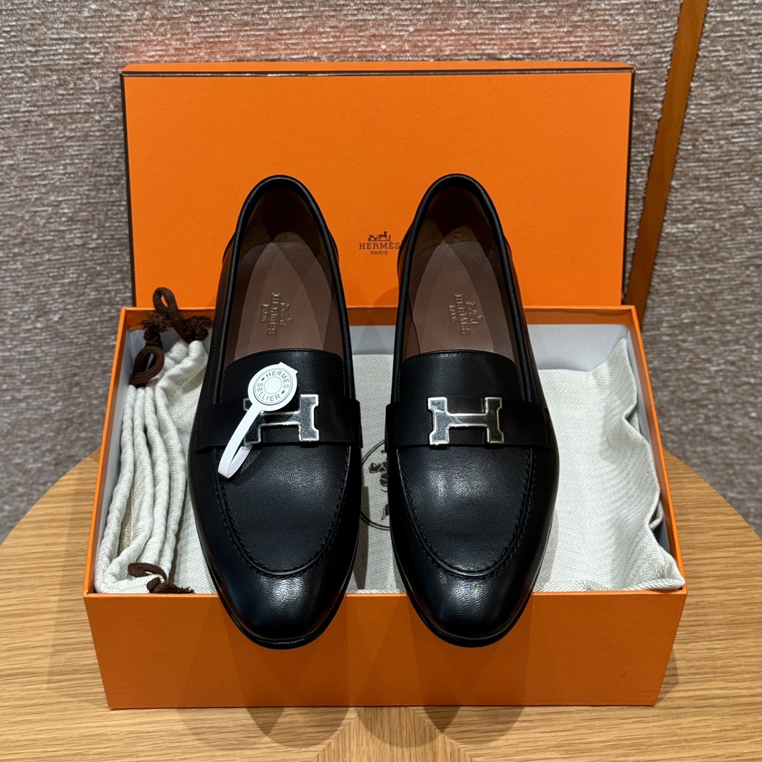 Shoes Loafers Top brands like
 Black Calfskin Cowhide Genuine Leather