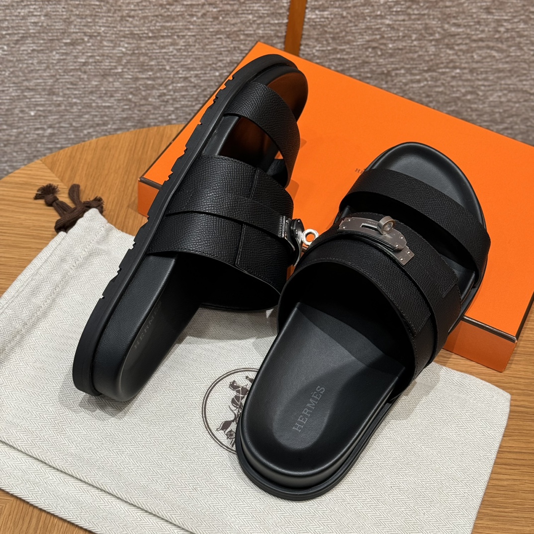 Hermès Jackson Black Leather Sandals with Silver Hardware - Size 39-46 3 i1724049056 2526 0