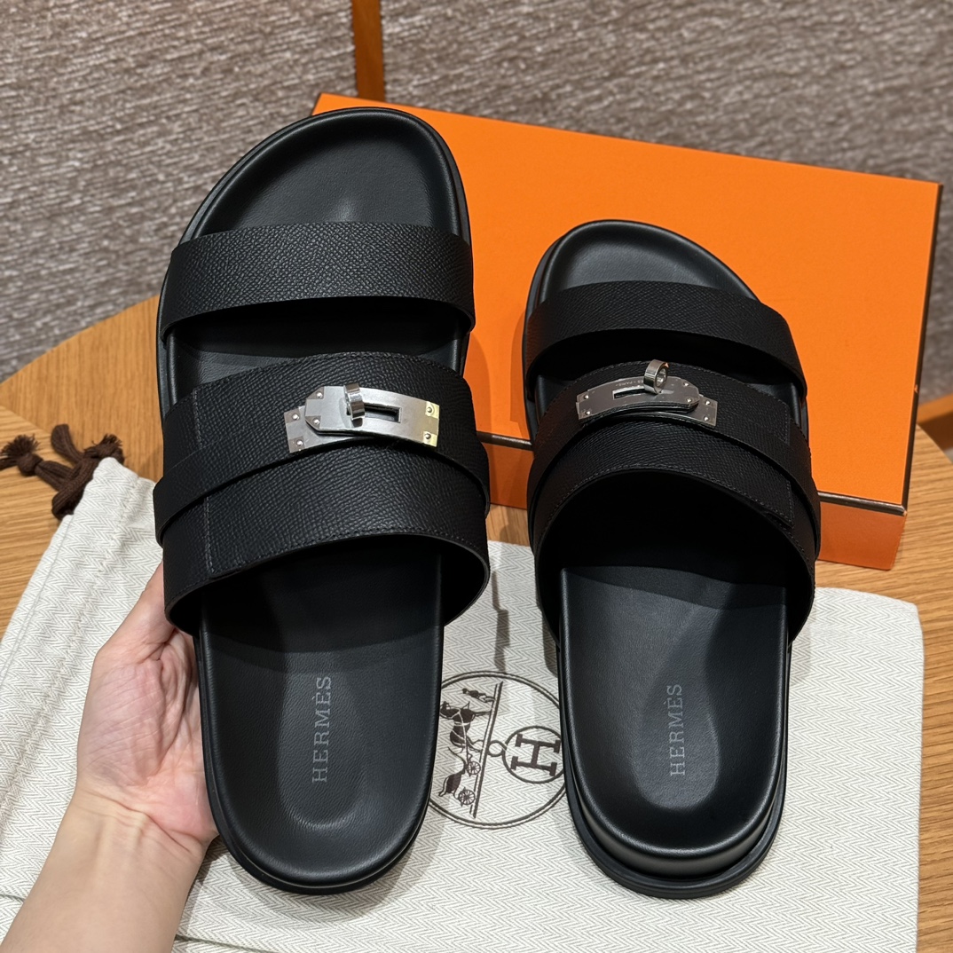 Hermès Jackson Black Leather Sandals with Silver Hardware - Size 39-46 5 i1724049056 3924 0