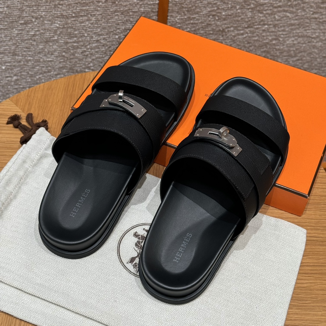 Hermès Jackson Black Leather Sandals with Silver Hardware - Size 39-46 4 i1724049056 4082 0