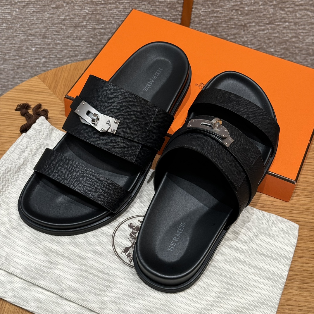 Hermès Jackson Black Leather Sandals with Silver Hardware - Size 39-46 9 i1724049056 5550 0