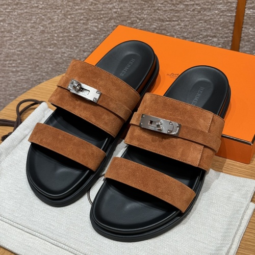 Hermes Jackson Sandal in Brown Suede with Silver Hardware, Handmade in Italy 1 Hermes Jackson Sandal in Brown Suede with Silver Hardware, Handmade in Italy