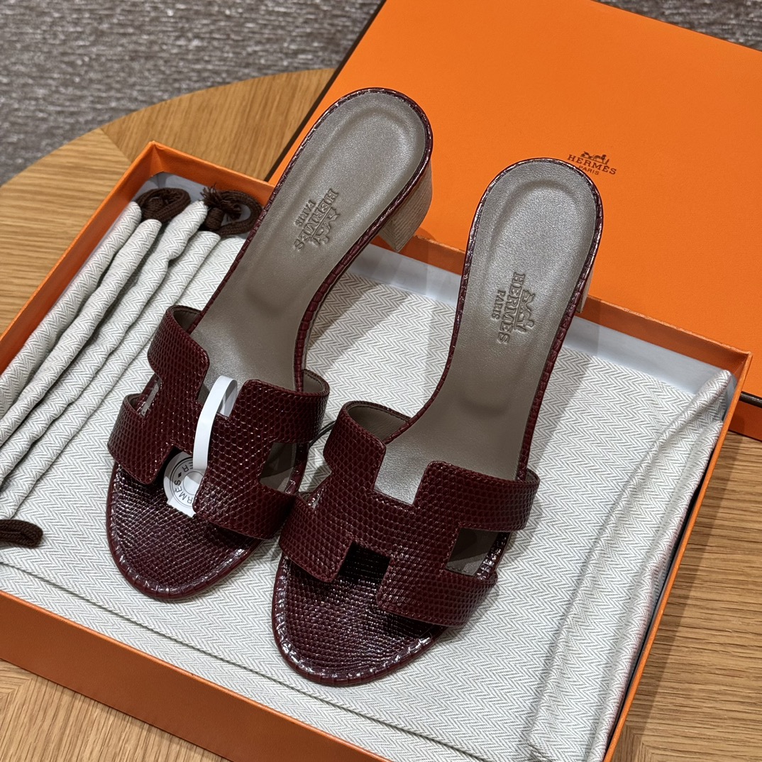 HERMES 🦎 Oasis Epsom Slippers  Eénband Slippers Dames Lente/Herfst Mode Klassiek Hagedissenleer Zeldzaam Leer