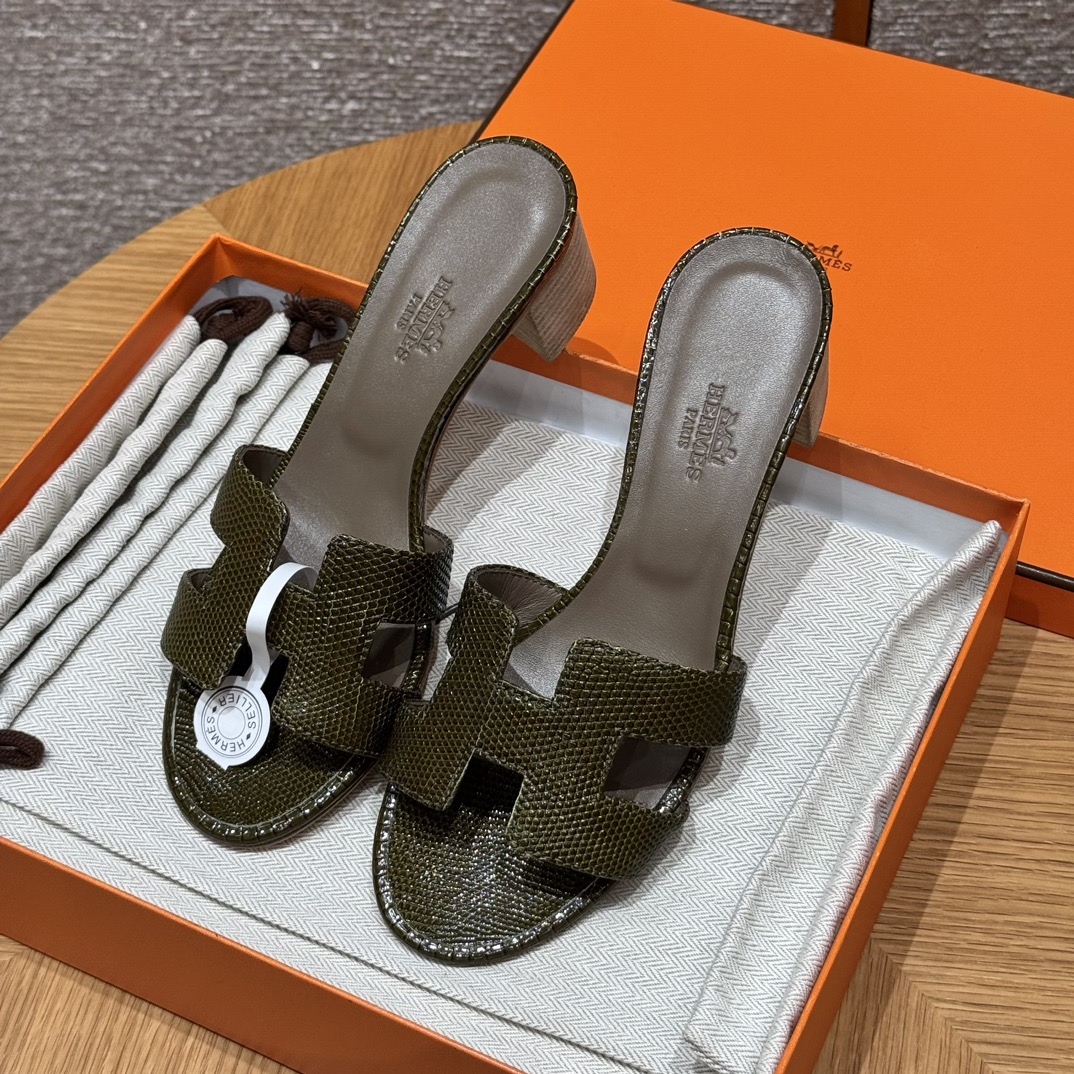 HERMES 🦎 Oasis Epsom Slippers  Eenbandslippers  Dames  Lente/Herfst  Modeklassieker  Hagedissenleer  Zeldzaam leer