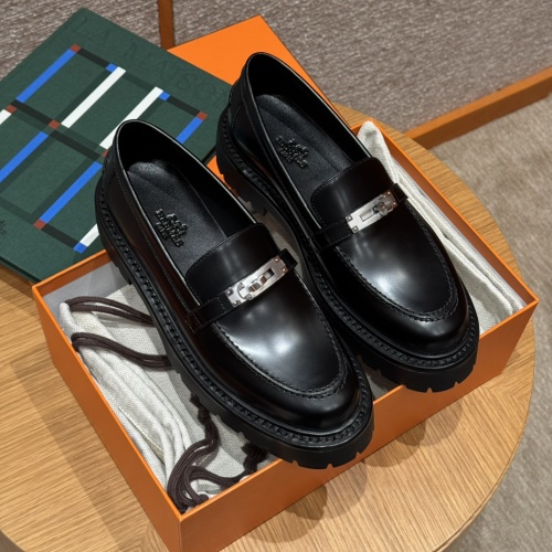 Hermes Women's Black Leather Icone Loafers with Silver Hardware 1 Hermes Women's Black Leather Icone Loafers with Silver Hardware