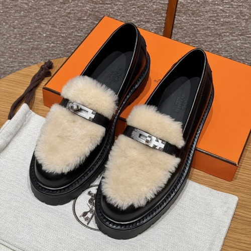 Hermès Women's Icone Loafer in Black Leather with Silver Hardware & Shearling 1 Hermès Women's Icone Loafer in Black Leather with Silver Hardware & Shearling