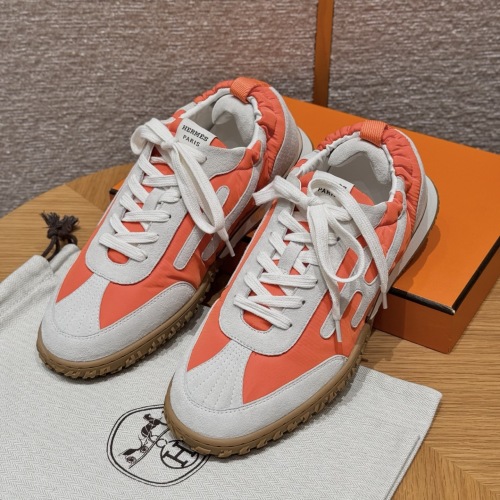 Hermès 'Jet' Orange & White Leather Canvas Sneakers - Handmade Quality 1 Hermès 'Jet' Orange & White Leather Canvas Sneakers - Handmade Quality