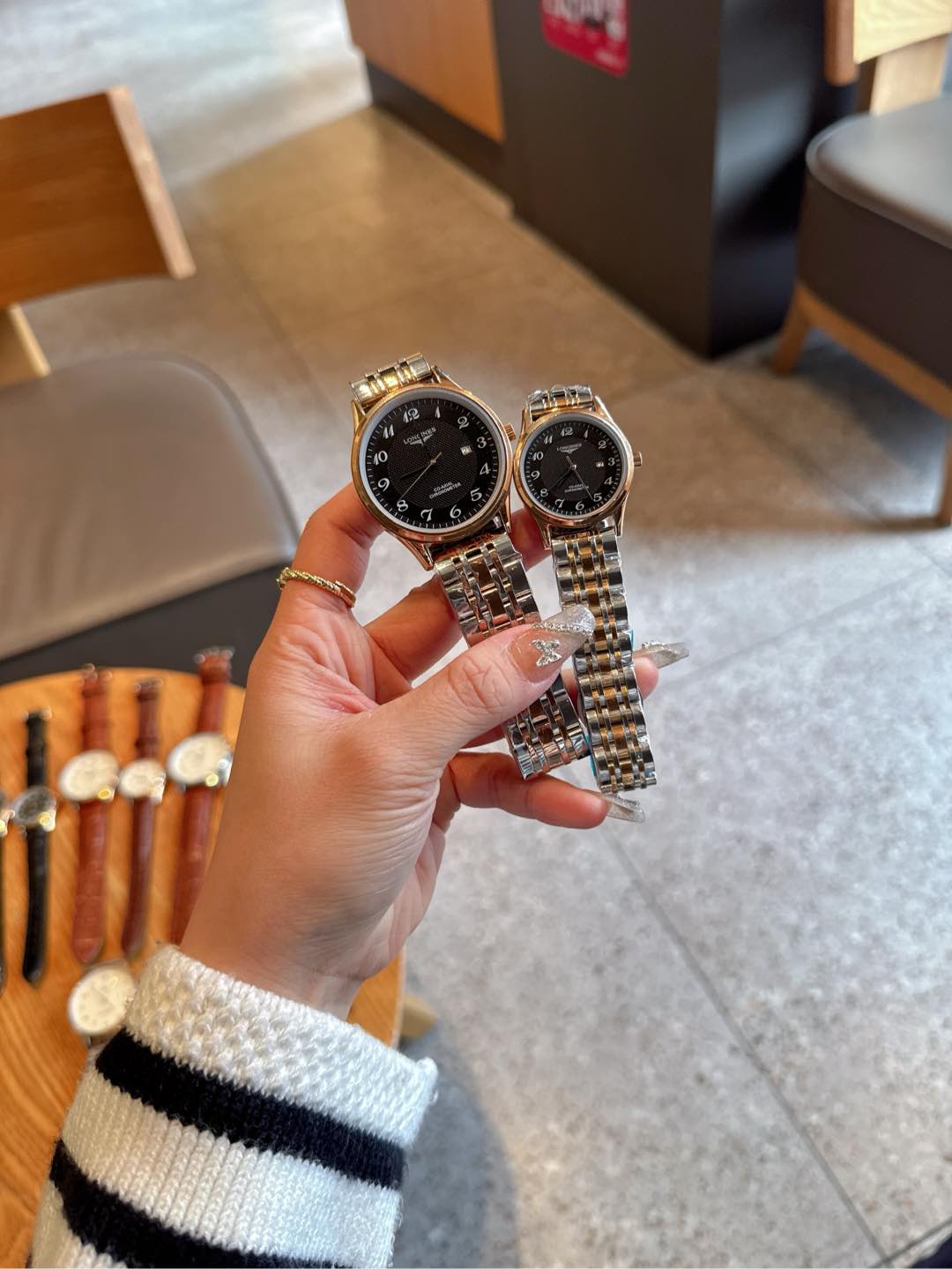 Longines Couple Watches silver case, black dial, silver bracelet 40mm Unisex Quartz
