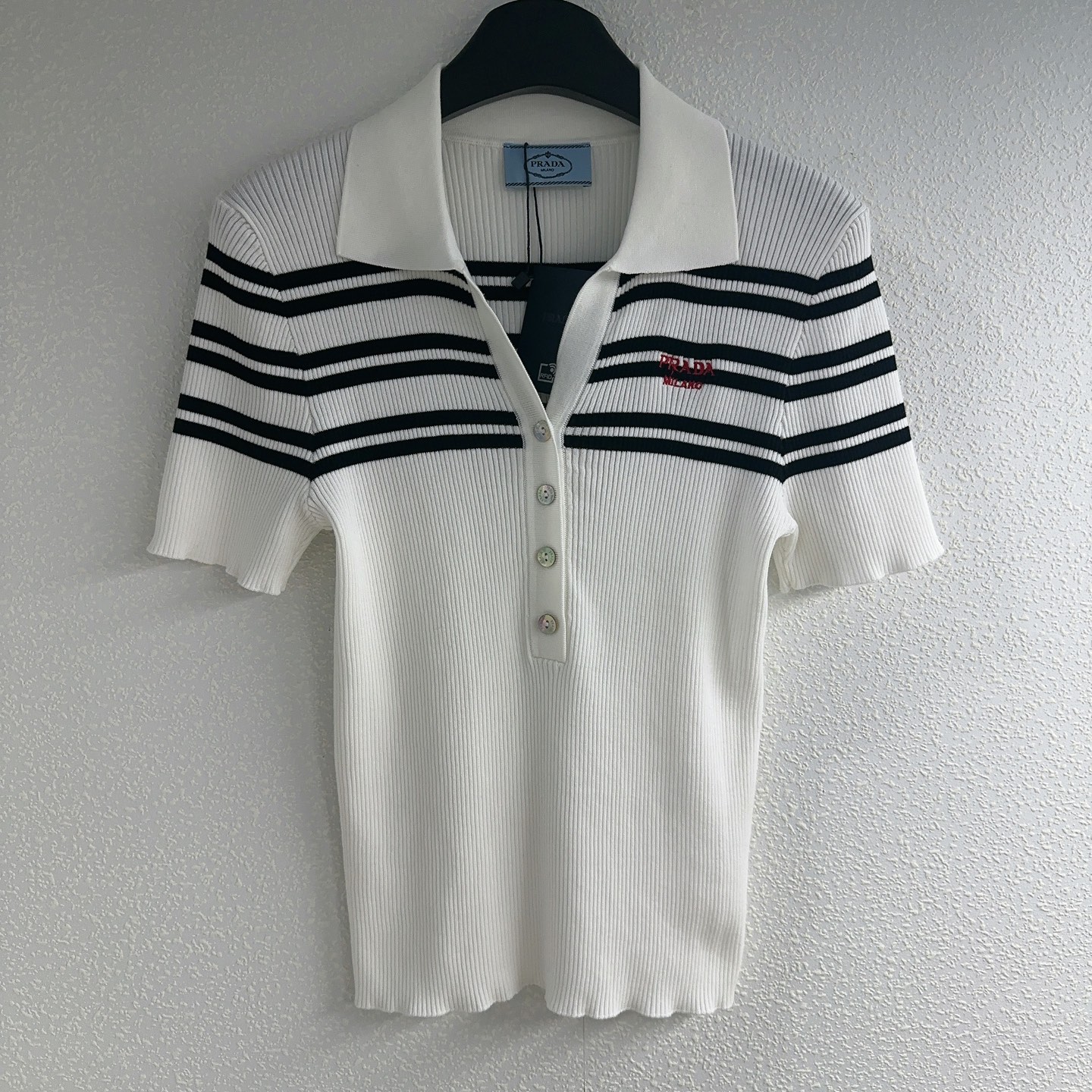 NO:449655,P home * contrasting striped polo short-sleeved knitted half-cardigan SML, T-shirt, alexander wang19860909P家*撞色条纹polo短袖针织半开衫SML,,T-shirt,alexander wang,Women's clothing