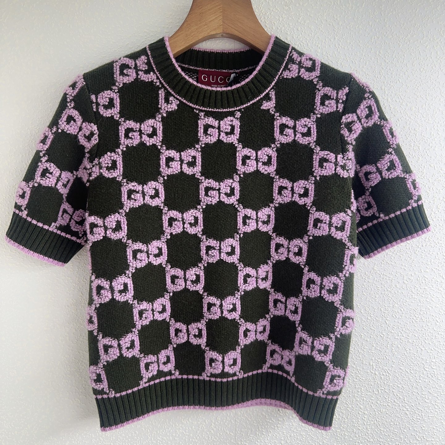 NO:568592,Gucci* series GG jacquard pullover short-sleeved sweater SML, T-shirt, alexander wang19860909古奇*系列GG提花套头短袖针织衫SML,,T-shirt,alexander wang,Women's clothing