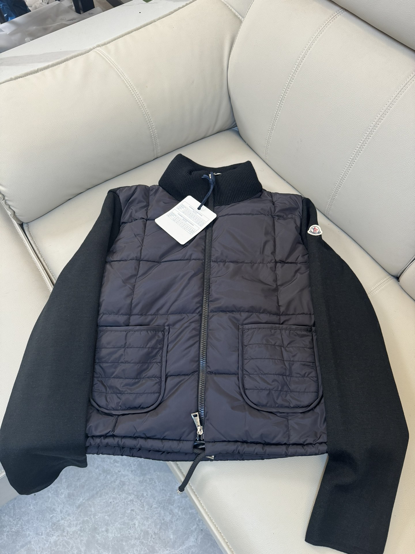 Moncler Clothing Down Jacket Black White Splicing Knitting Wool Winter Collection