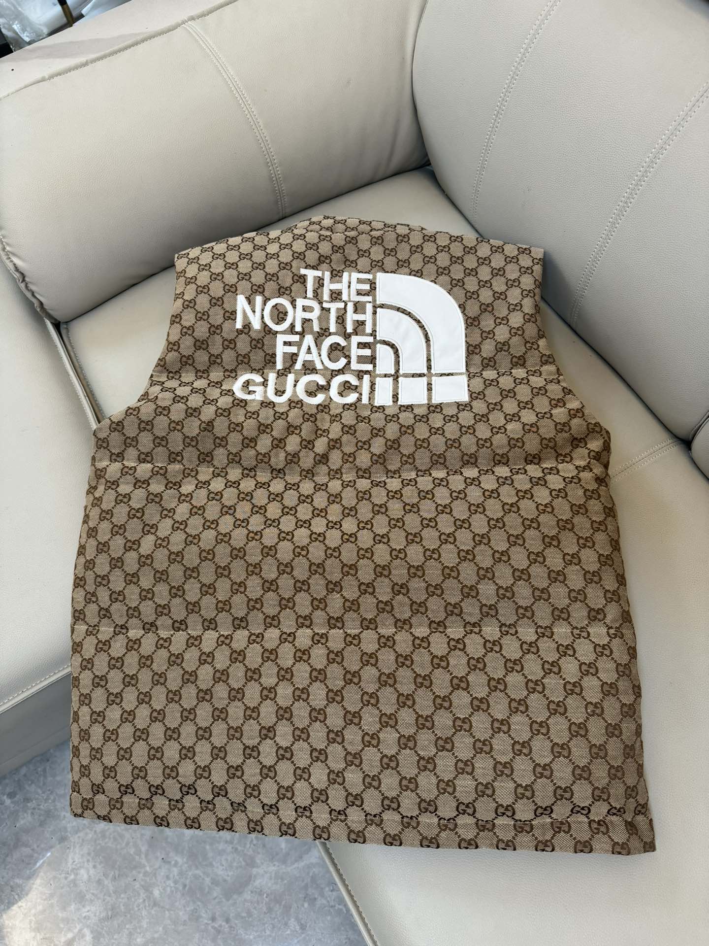 TheNorthFacexGucci北面联名款古驰官方原版GG老花刺绣羽绒马甲男女同款