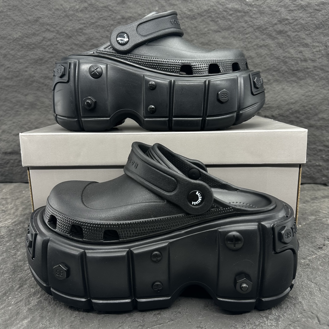 Balenciaga Shoes Crocs Mules Sandals Slippers Black Silver Rubber