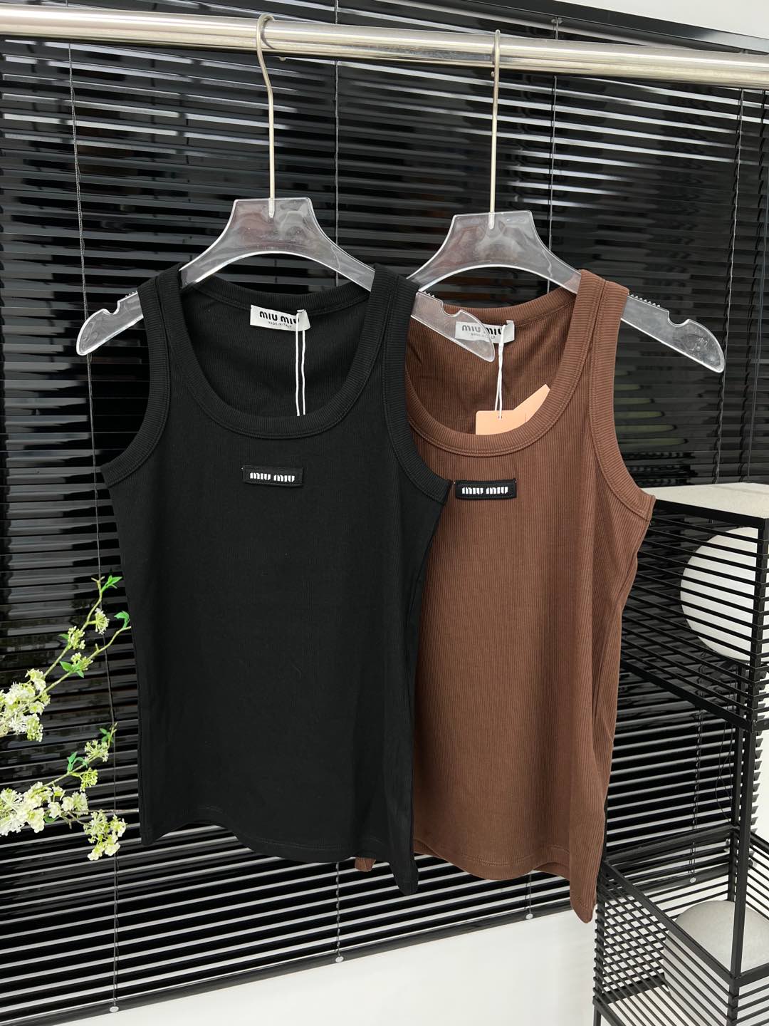 Miu Miu Embroidered Logo Tank Top - Spring/Summer Collection, Elastic Fabric