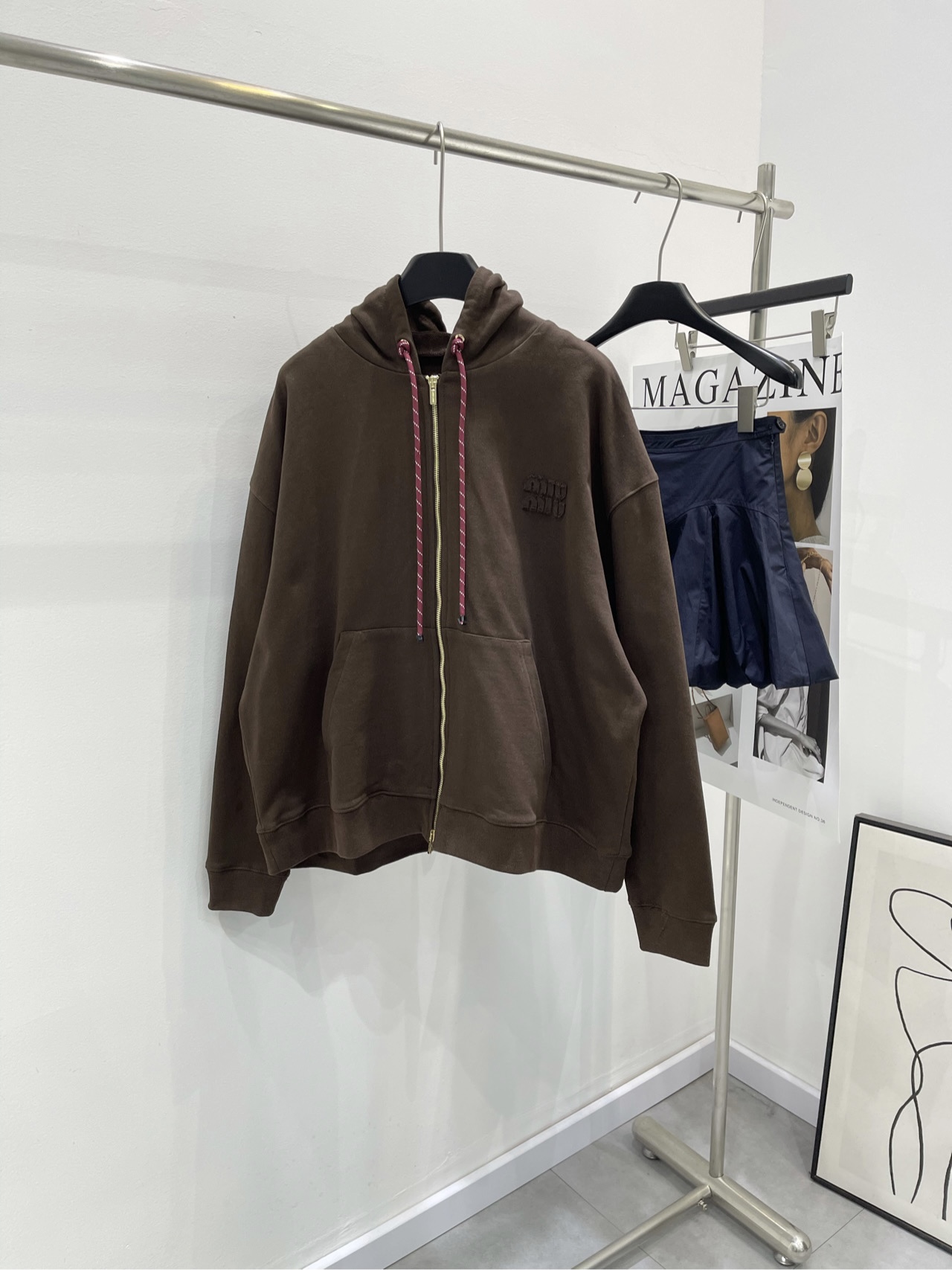 Miu Miu Brown Cotton Blend Zip-Up Hoodie Oversized Fit Women's Outerwear 2 i1737032902647 755 0 0