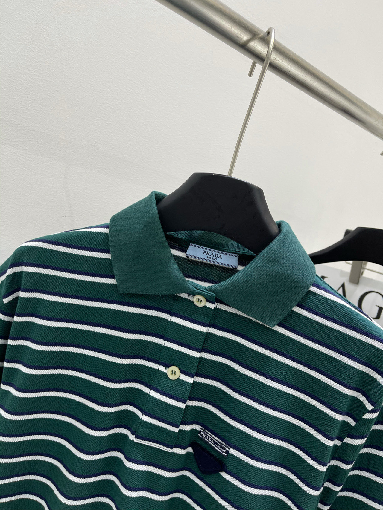 Prada Striped Polo T-Shirt - Emerald Green Cotton Short Sleeve Top 3 i1737131617871 8394 0 1