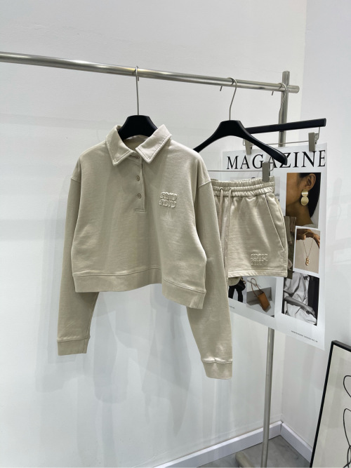 Miu Miu Embroidered Logo Polo Sweatshirt & Shorts Set - Early Spring 1 Miu Miu Embroidered Logo Polo Sweatshirt & Shorts Set - Early Spring