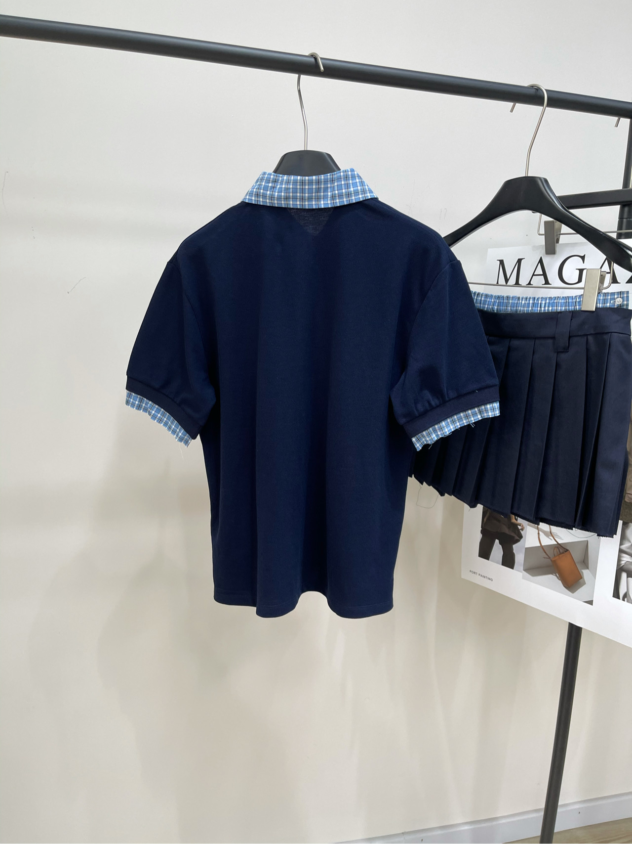 Miu Miu Women's Navy Blue Polo Shirt with Plaid Collar - Short Sleeve 10 i1740618894638 2972 0 8