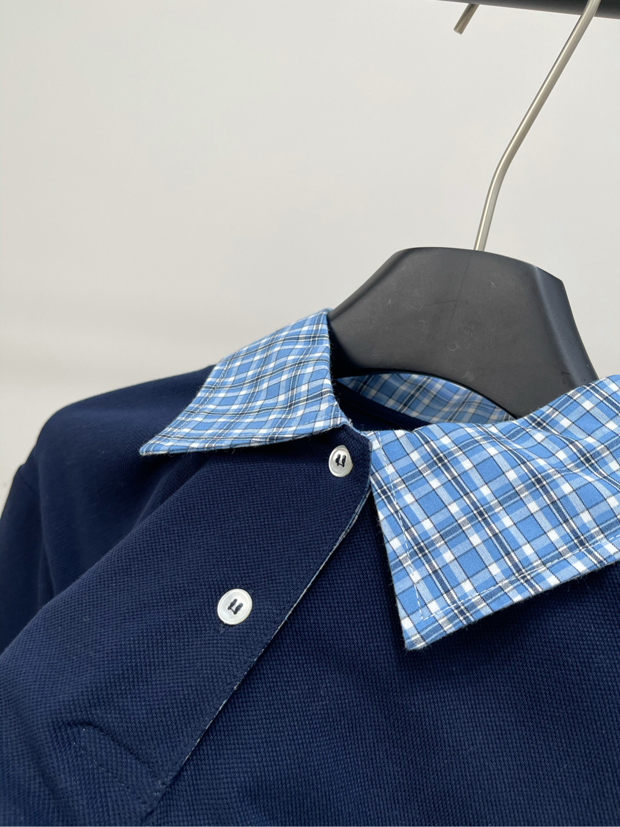 Miu Miu Women's Navy Blue Polo Shirt with Plaid Collar - Short Sleeve 6 i1740618895851 84 0 4