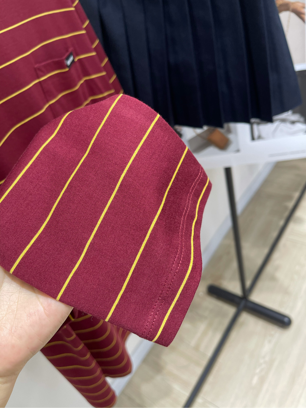 Striped Long Sleeve T-Shirt, Casual Cotton Tee with Pocket, Burgundy 7 i1740750938392 3814 0 5
