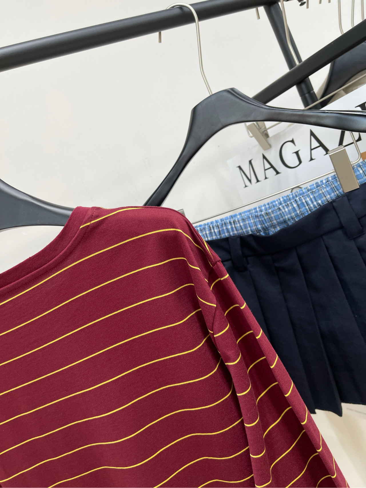 Striped Long Sleeve T-Shirt, Casual Cotton Tee with Pocket, Burgundy 10 i1740750938392 9595 0 8