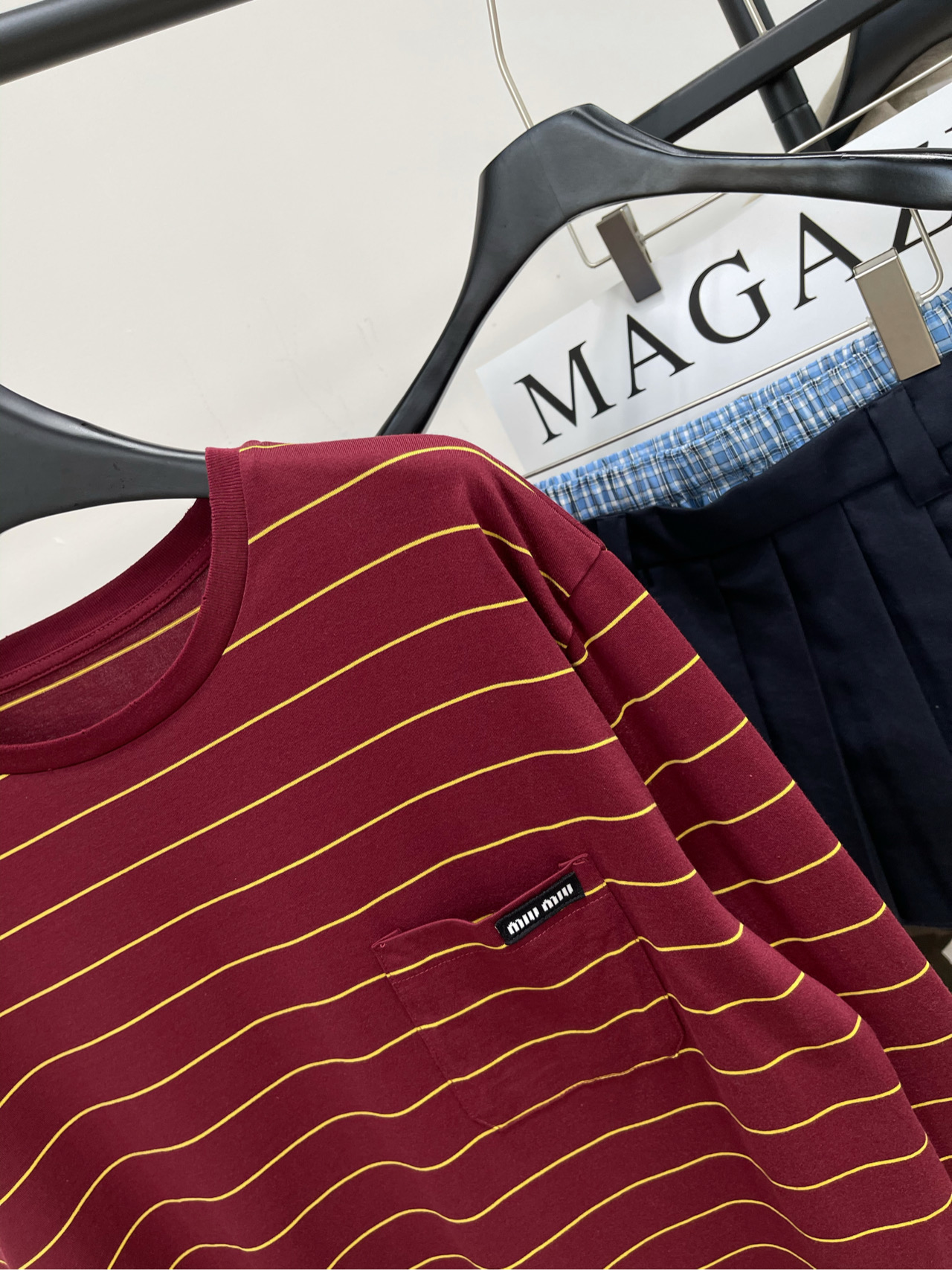 Striped Long Sleeve T-Shirt, Casual Cotton Tee with Pocket, Burgundy 5 i1740750939262 1295 0 3
