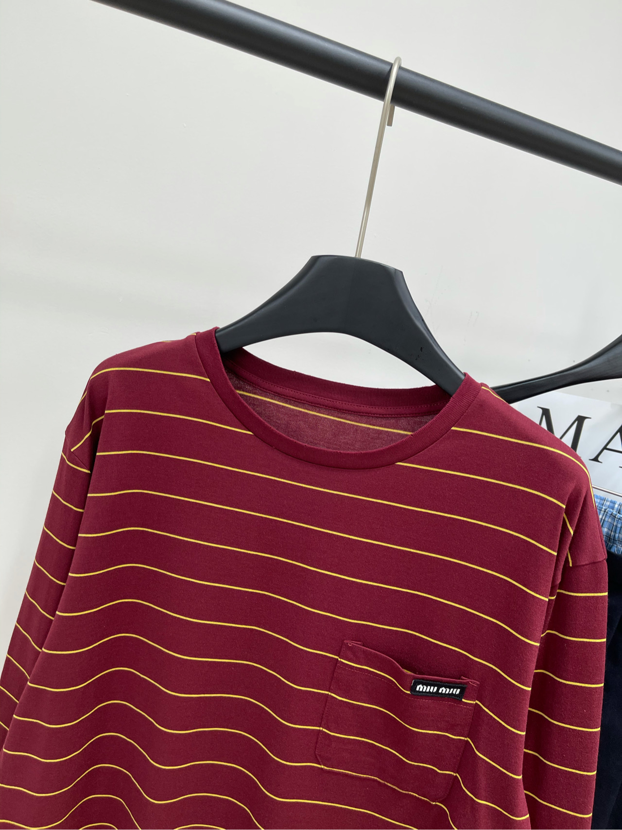 Striped Long Sleeve T-Shirt, Casual Cotton Tee with Pocket, Burgundy 3 i1740750939265 3581 0 1