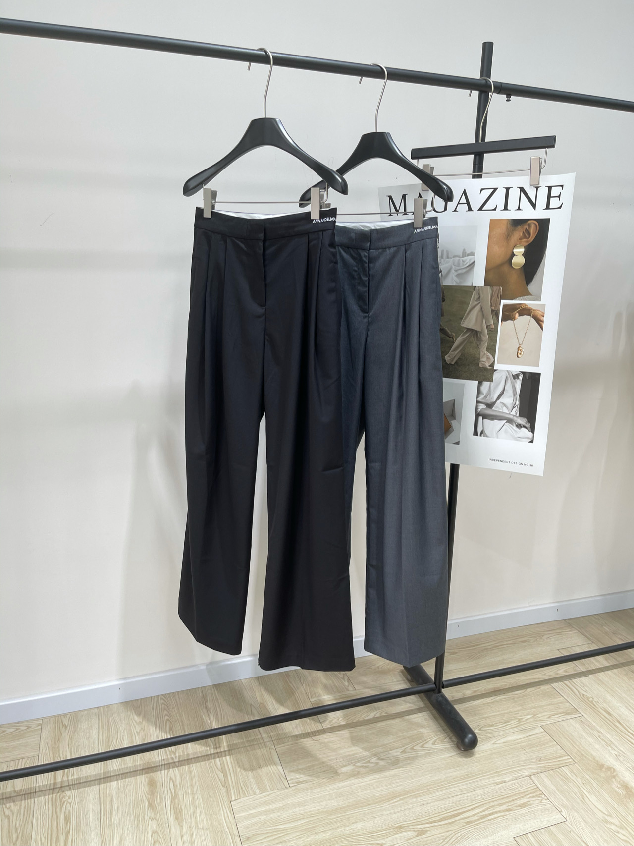 【Ann两色压褶西装长裤】🔺，面料：聚酯纤维+粘胶颜色：灰色、黑色王心凌同款！ANN垂感西裤灰色，黑色两