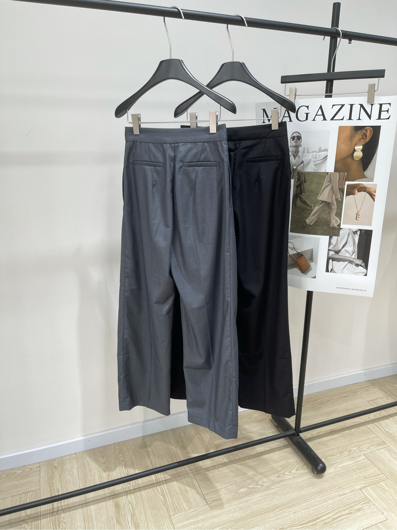 【Ann两色压褶西装长裤】🔺，面料：聚酯纤维+粘胶颜色：灰色、黑色王心凌同款！ANN垂感西裤灰色，黑色两